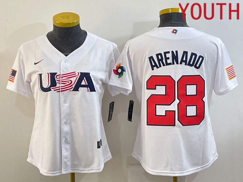 Youth 2023 World Cub USA #28 Arenado White MLB Jersey8